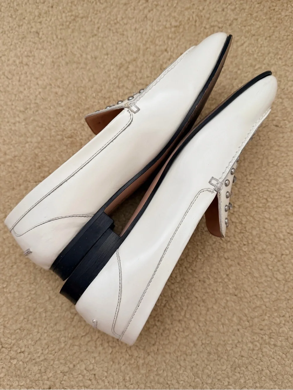 J. Crew Academy Loafers in Studded Leather, White Size 8